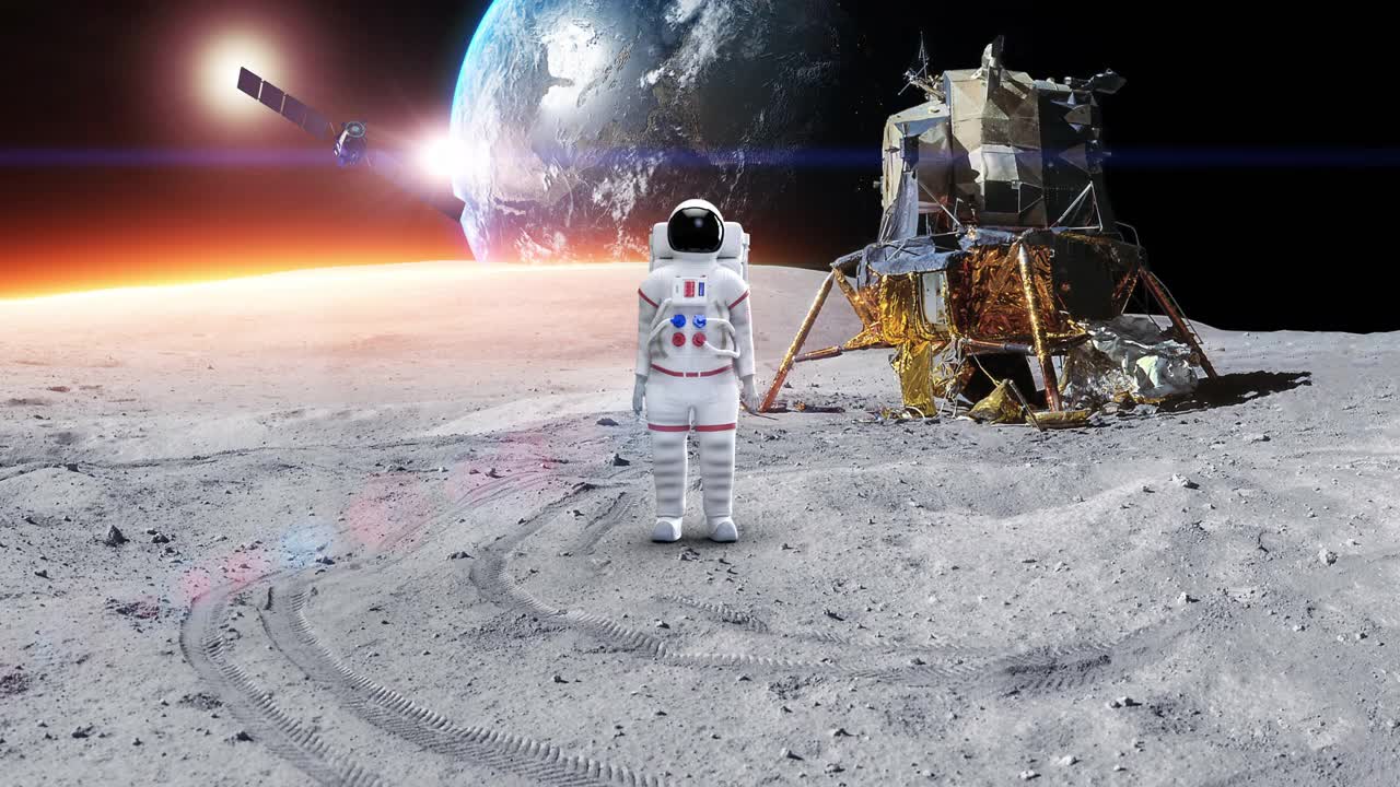 宇航员在星球上跳舞。移动和手势。视频素材