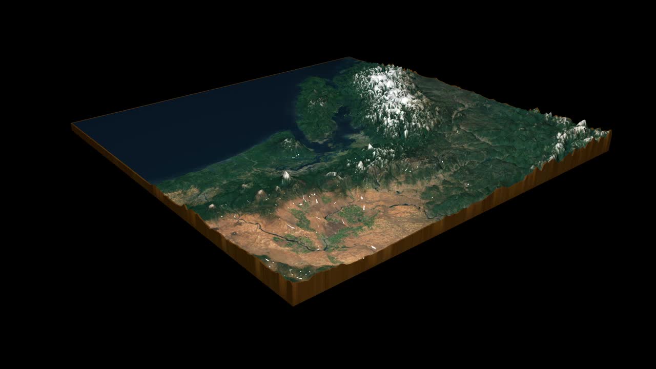 Squamish-Lillooet区域区域地形地图3D渲染360度循环动画视频下载
