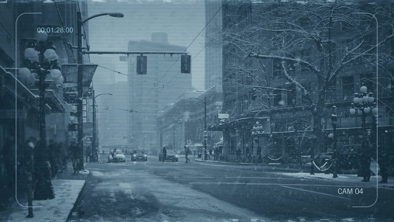 城市道路上的雪，人和车视频素材