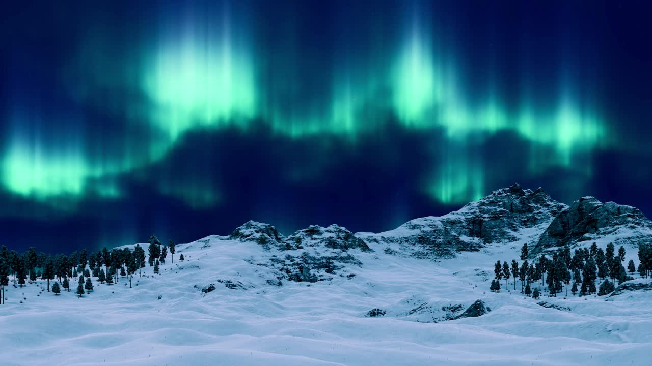 夜空中的北极光笼罩着荒凉的冬天视频下载