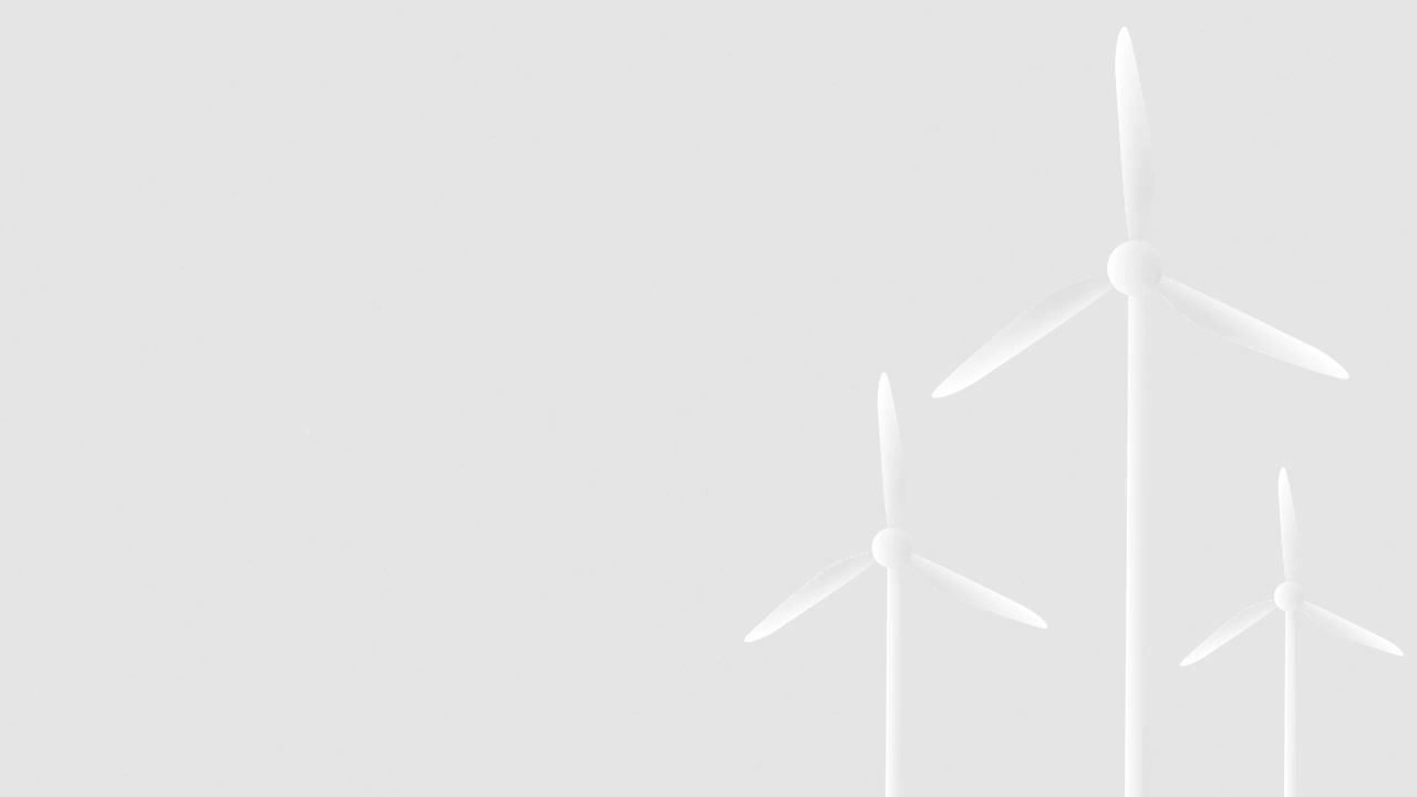 一组风力涡轮机循环动画在灰色背景股票视频-可再生能源供电背景-风力涡轮机动画色度键绿色屏幕动画视频下载