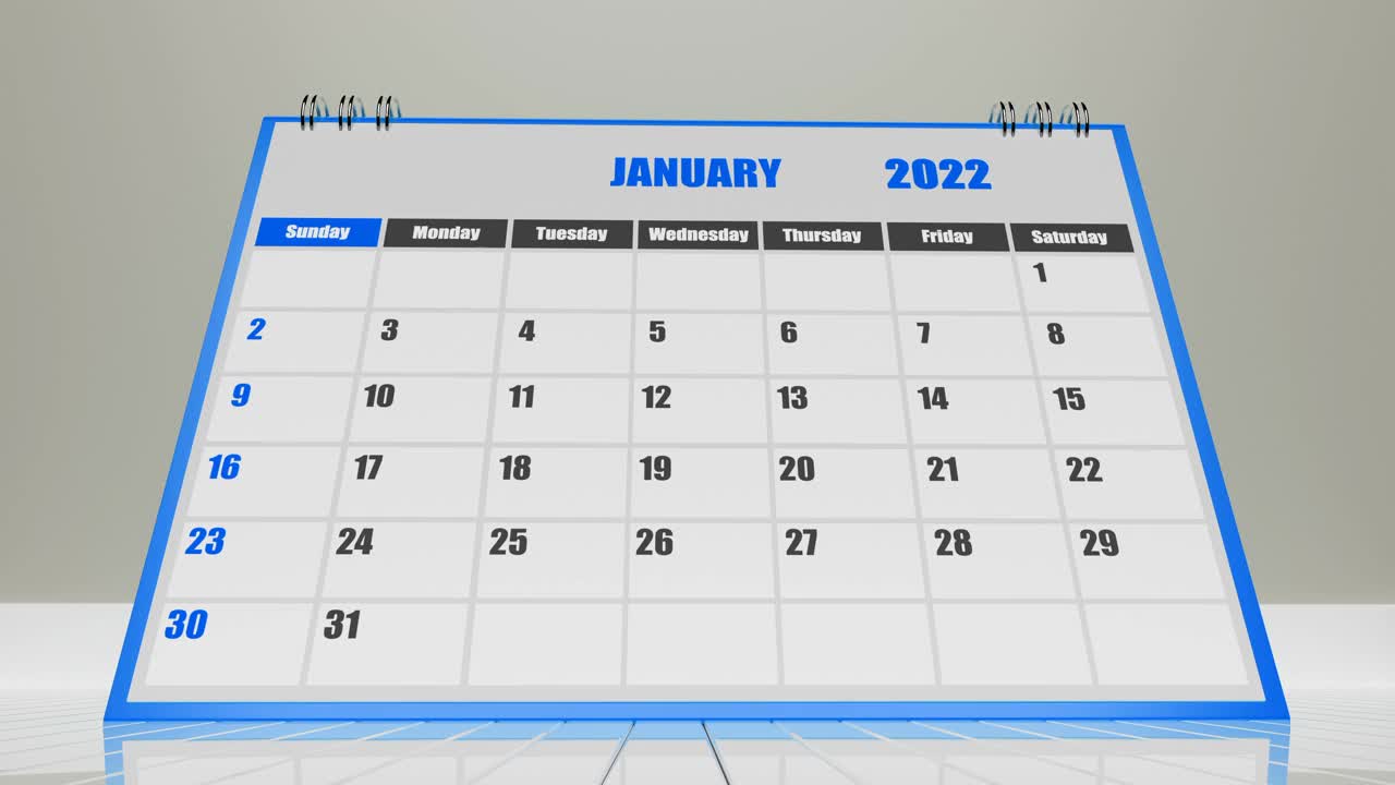 2022年蓝色日历哪页是飞行。视频素材