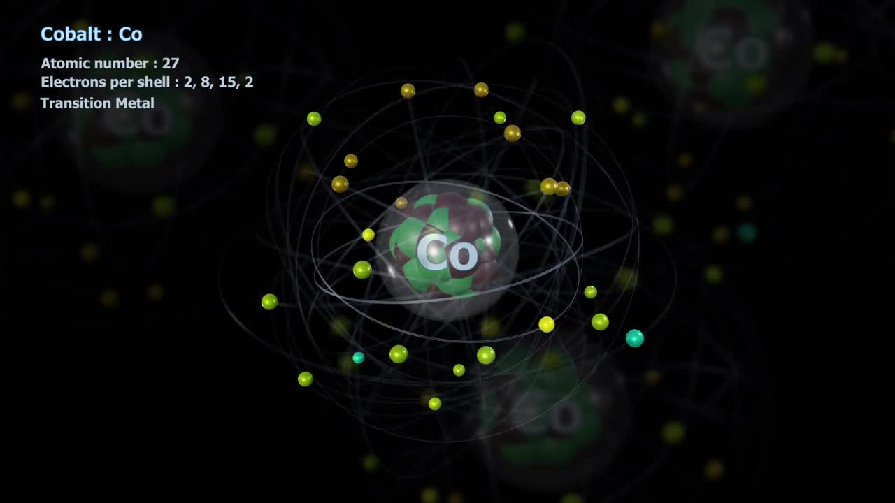 钴原子，有27个电子，与其他原子无限轨道旋转视频下载