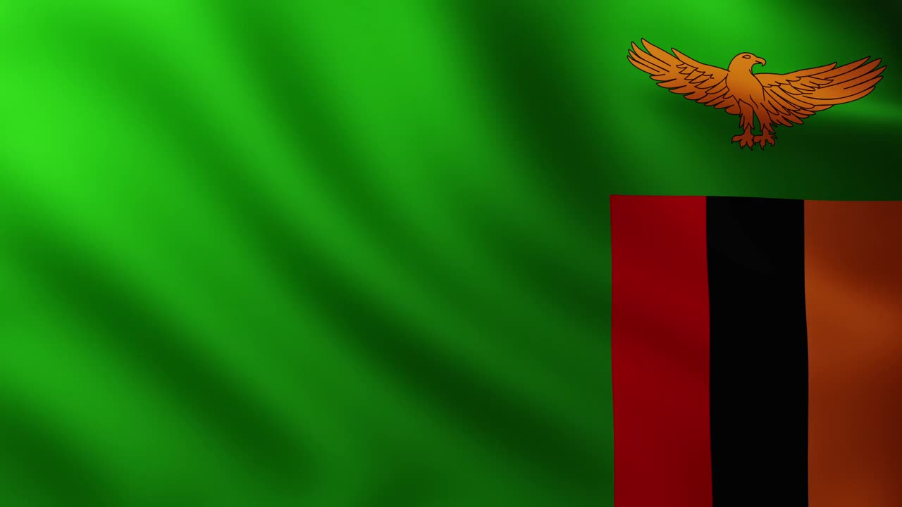 赞比亚大国旗全屏背景在风中飘扬视频素材