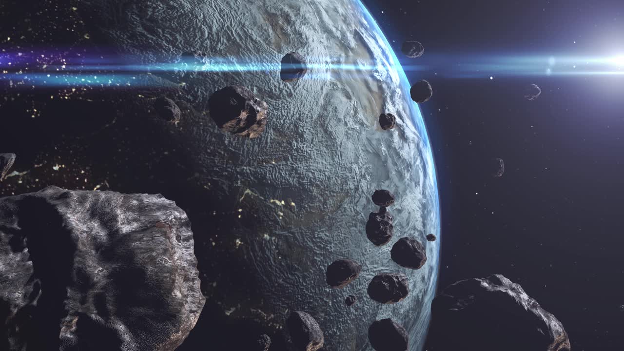 一大群小行星流星朝地球移动视频下载