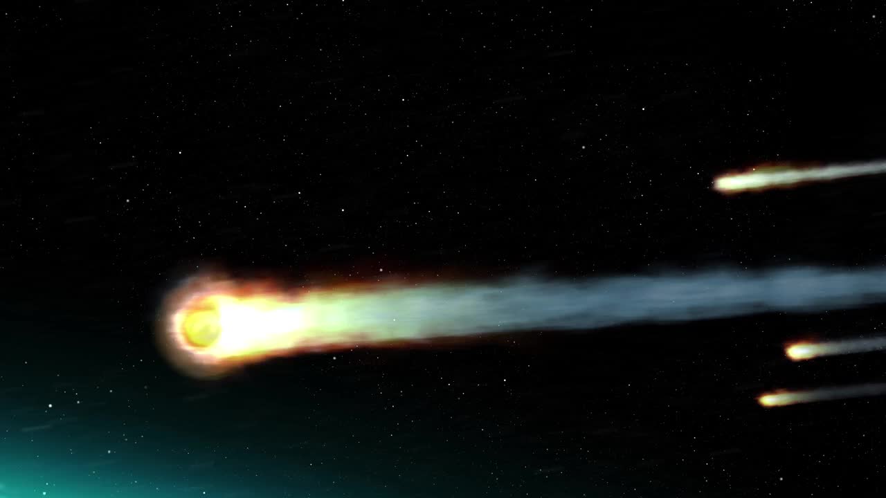 小行星流星在地球大气层中燃烧，现实的视觉视频素材