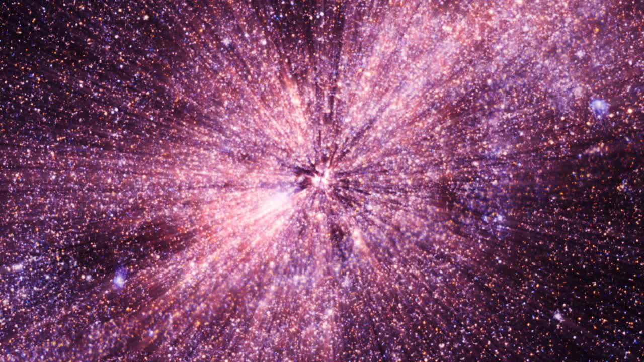 在太空中穿越闪烁的恒星场时，超新星会爆发出巨大的爆炸。摘要星场背景下外太空深处的恒星死亡与爆发超新星。4K 3D无缝循环背景。视频素材