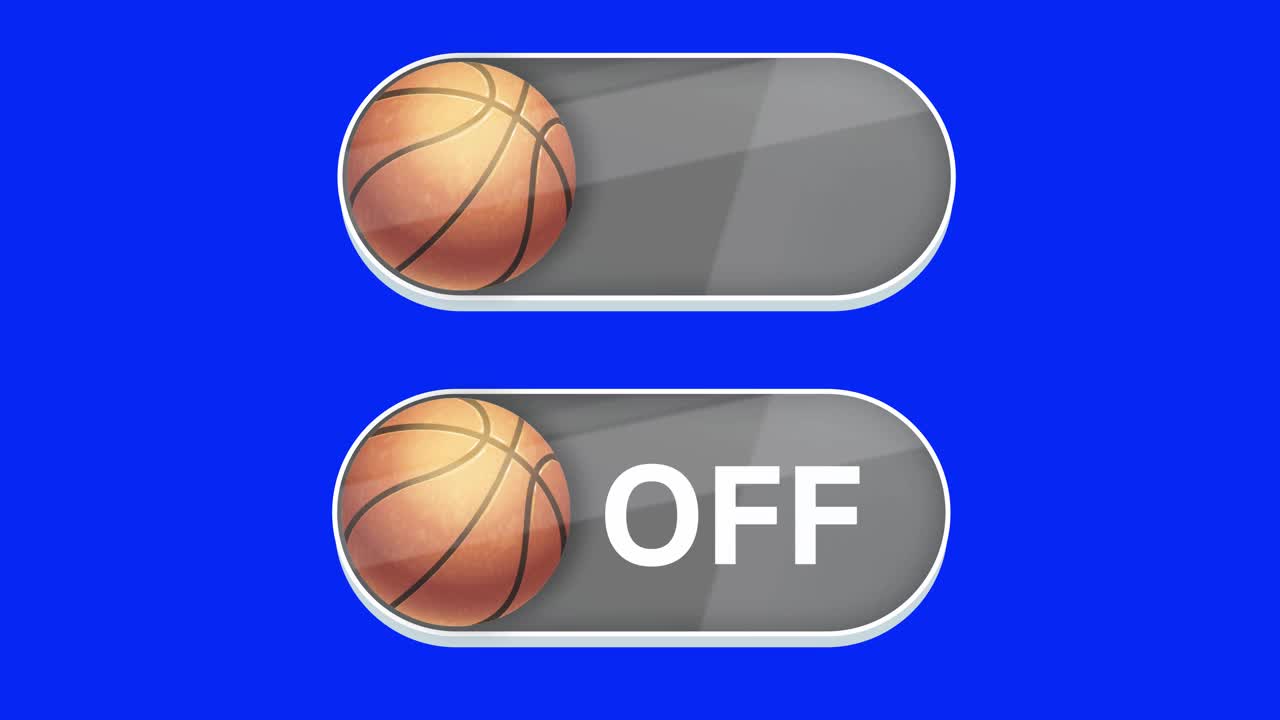 4K打开和关闭开关动画与篮球符号在蓝色背景视频素材