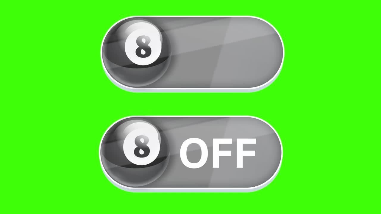 4K打开和关闭开关动画与台球符号在绿色背景视频素材