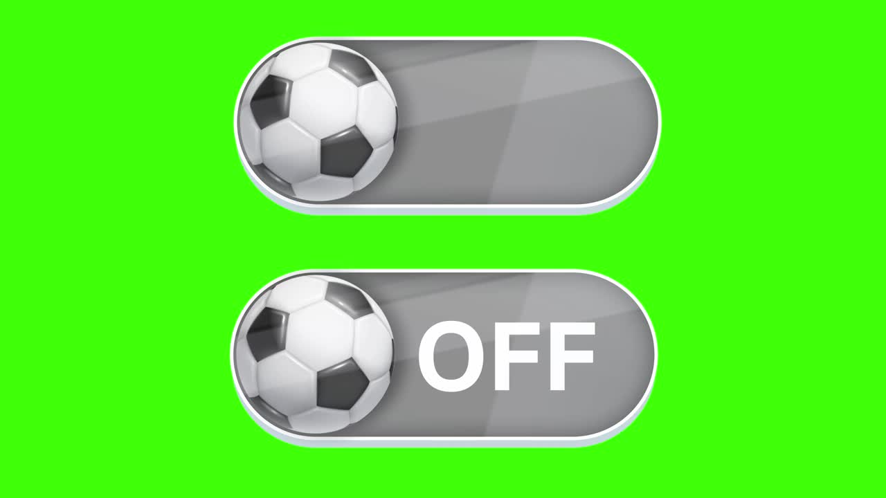 4K打开和关闭开关动画与足球符号在绿色背景视频素材
