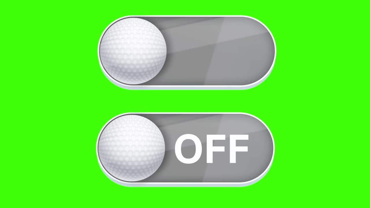 4K打开和关闭开关动画与高尔夫球符号在绿色背景视频素材