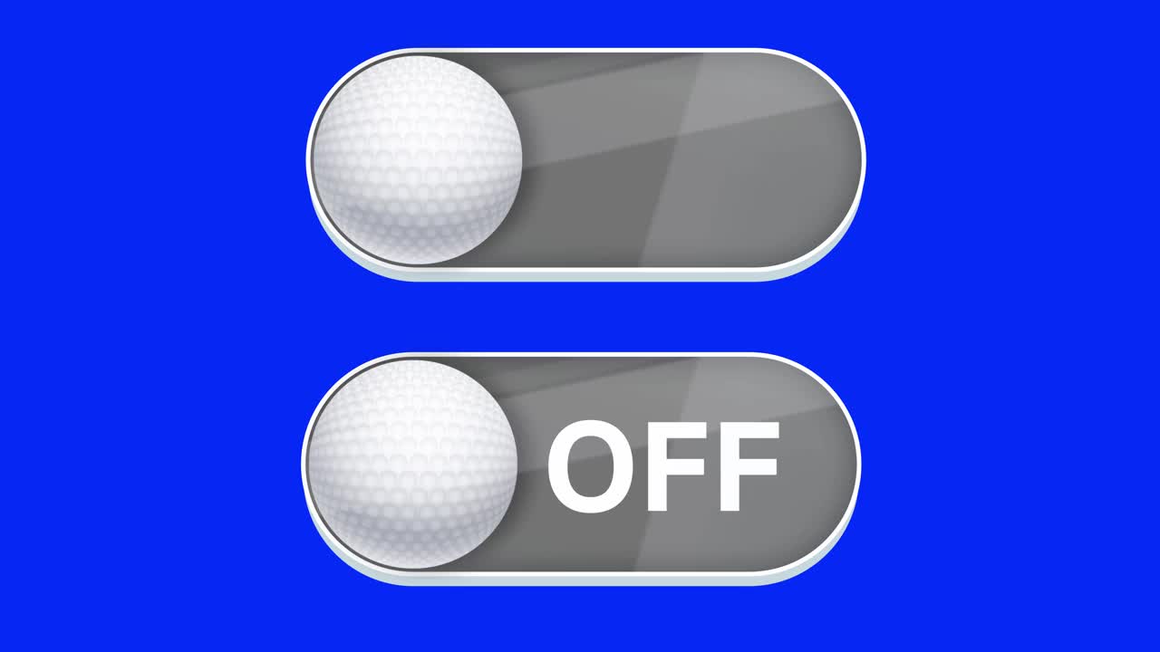4K打开和关闭开关动画与高尔夫球符号在蓝色背景视频素材