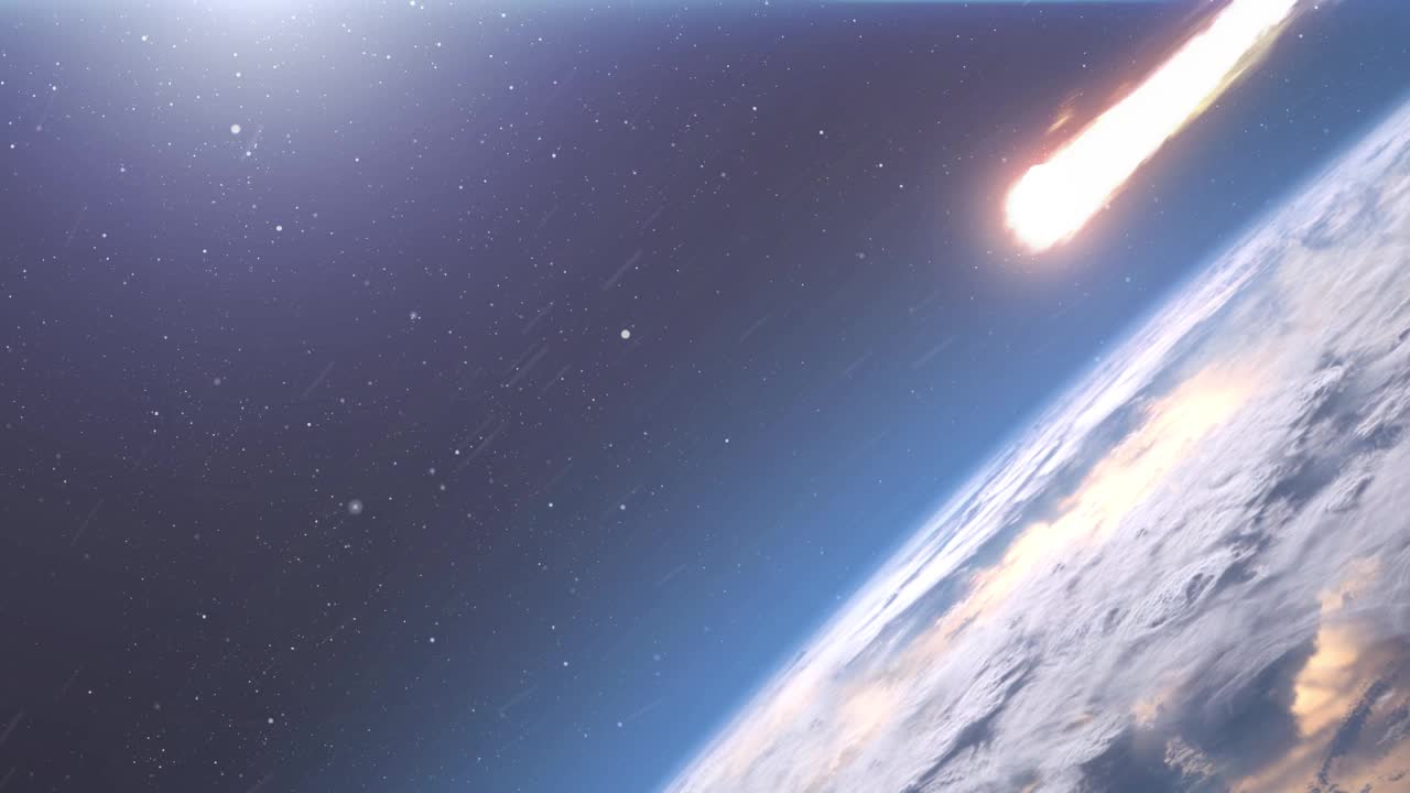 小行星流星在大气层中燃烧地球，逼真的视觉视频素材