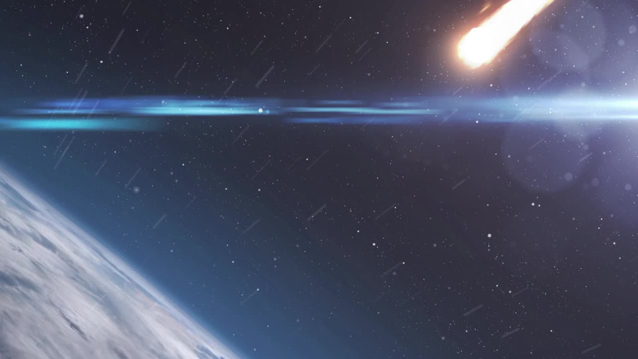流星小行星在大气层中燃烧地球，逼真的视觉视频素材