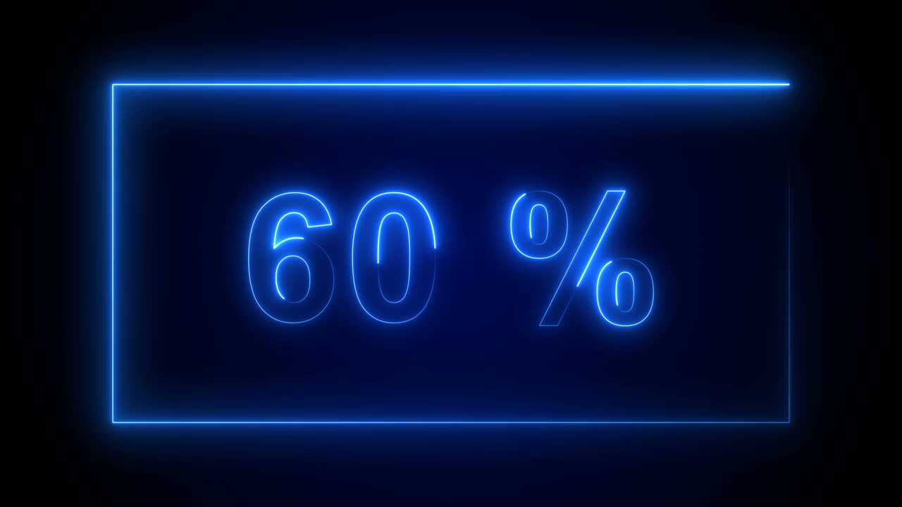 60%概念与霓虹灯蓝色移动矩形框架。循环4K分辨率视频视频素材