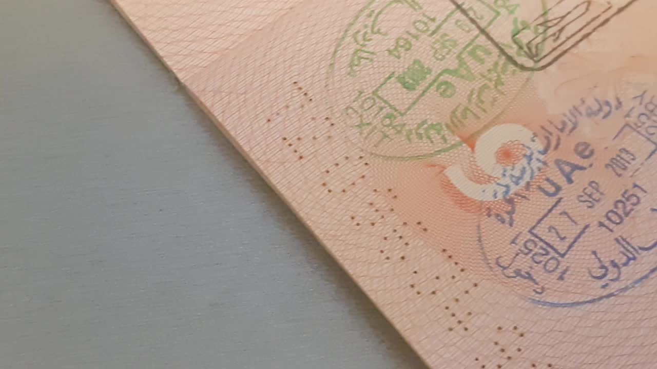 俄罗斯护照上的签证章视频素材