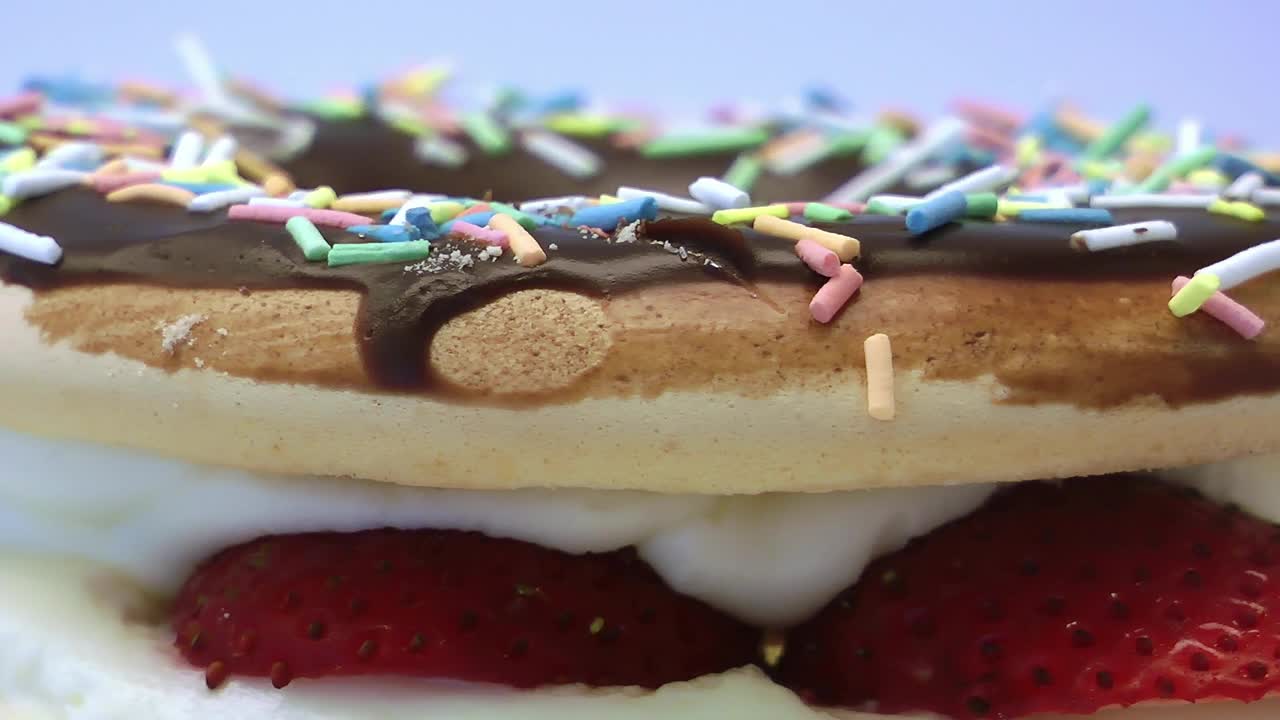 草莓蛋糕覆盖奶油彩色糖果视频素材