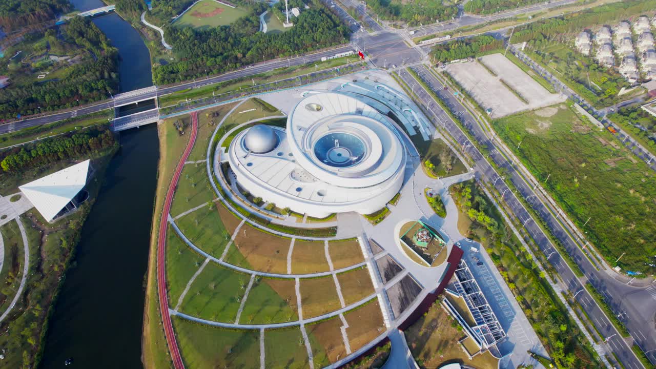 上海浦东天文博物馆鸟瞰图视频素材