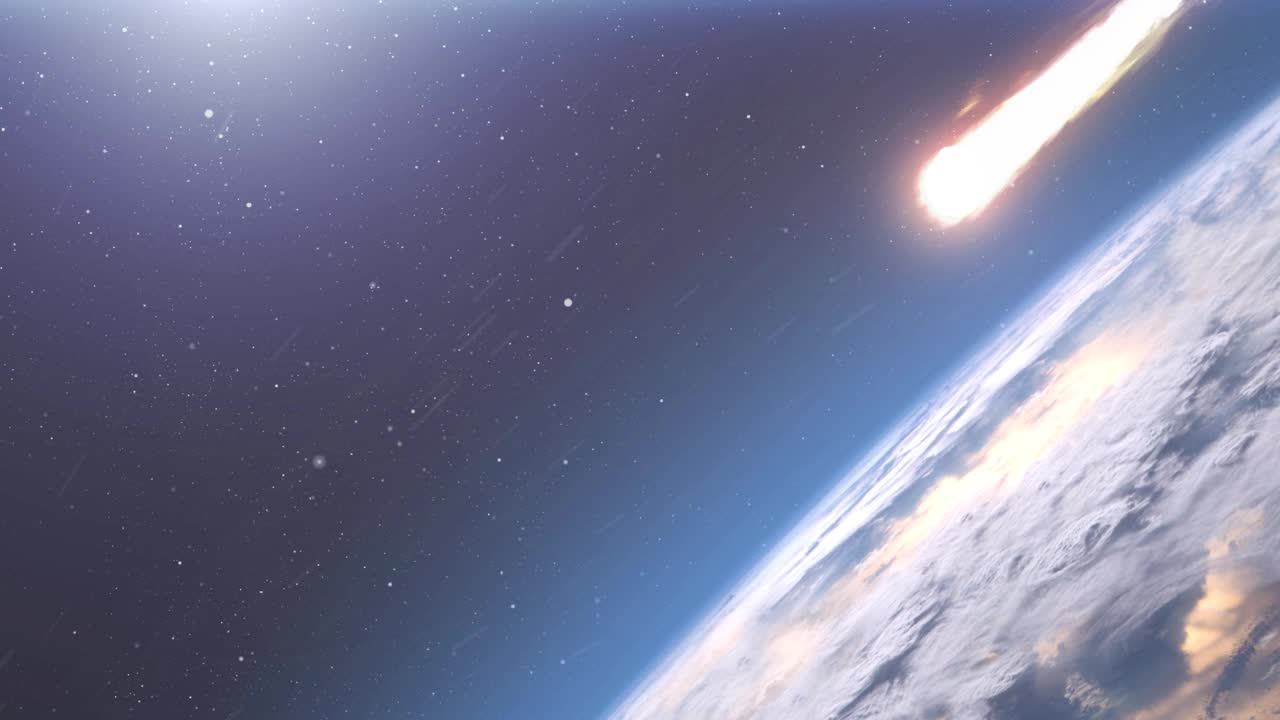流星小行星在大气层中燃烧地球，逼真的视觉视频素材