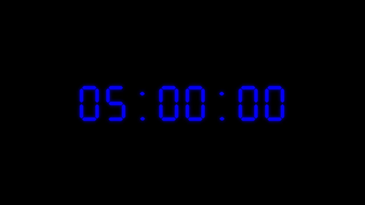 数字蓝色闹钟计时器或手表天文钟动画-动画秒表倒计时5分钟到0分钟快速运动叠加阿尔法分层和绿色屏幕颜色键控背景视频视频下载