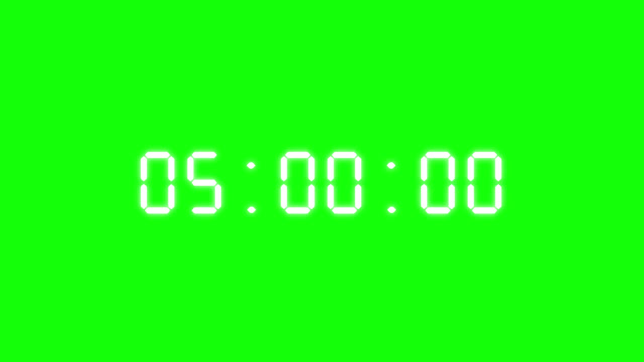 数字闹钟计时器或手表天文钟动画-动画秒表倒计时5分钟到0分钟快速运动叠加阿尔法分层和绿色屏幕的颜色键控背景视频视频素材