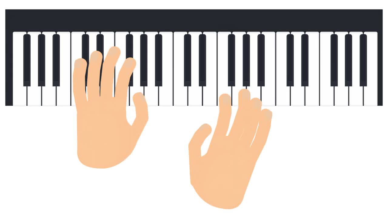 弹钢琴。按钢琴键的动画。卡通视频下载
