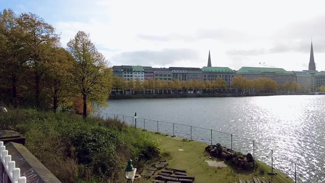 阿尔斯特湖上的汉斯塔特汉堡城市景观视频素材