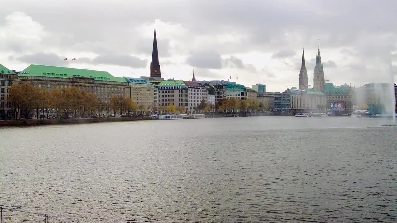 阿尔斯特湖上的汉斯塔特汉堡城市景观视频素材