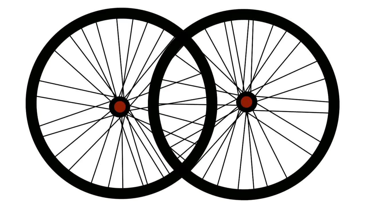 两个自行车轮子在白色的背景上孤立地旋转着。视频下载