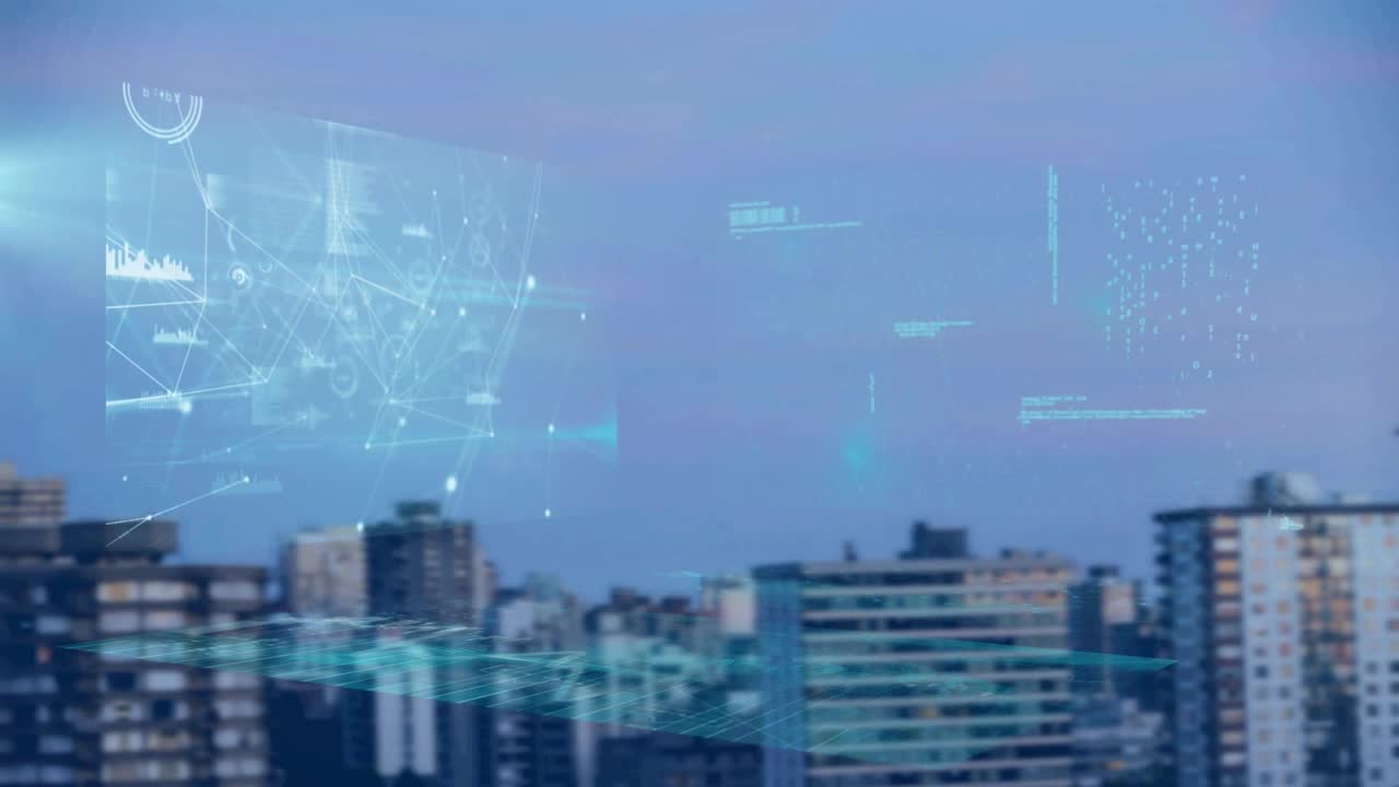 城市金融区各种数据的动画视频素材