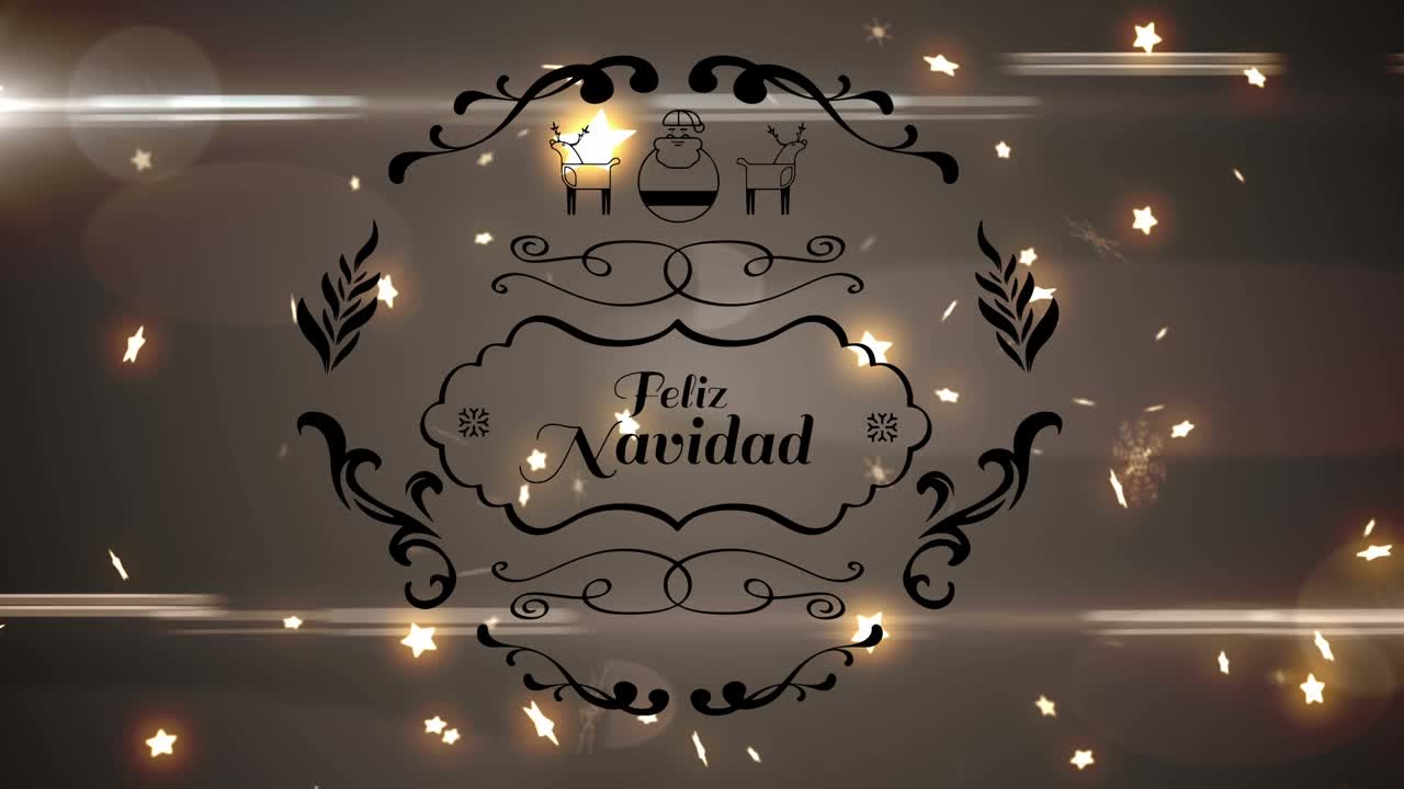 Feliz navidad文本横幅对多个发光的星星浮动在灰色的背景视频素材