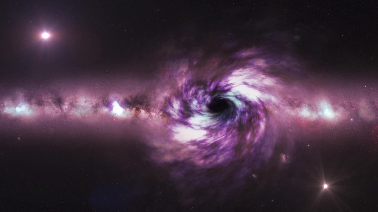 超大质量黑洞和星云的现代现实动画，空间，光和时间被事件视界的强引力扭曲，虫洞，时间流逝，速度弦，时间和空间弯曲，科学的3D渲染视频下载