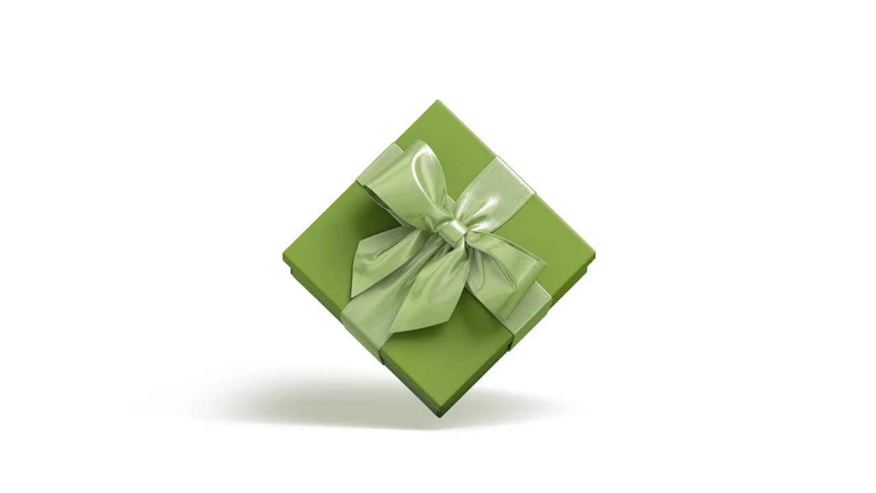 空白绿色礼品盒丝带蝴蝶结模型，循环旋转视频下载