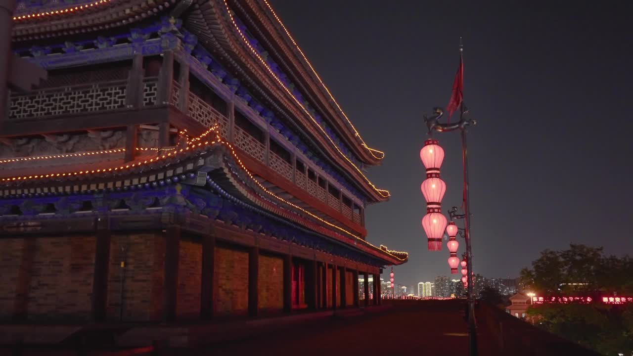 古城墙夜景/中国陕西西安视频下载