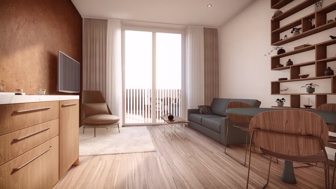 明亮客厅的3D渲染动画视频下载