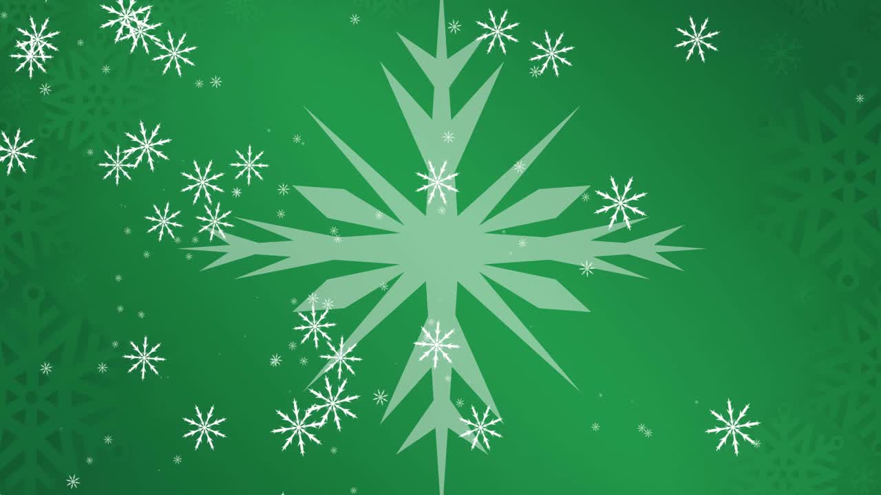 动画雪花飘落在雪花在圣诞节，在绿色的背景视频下载