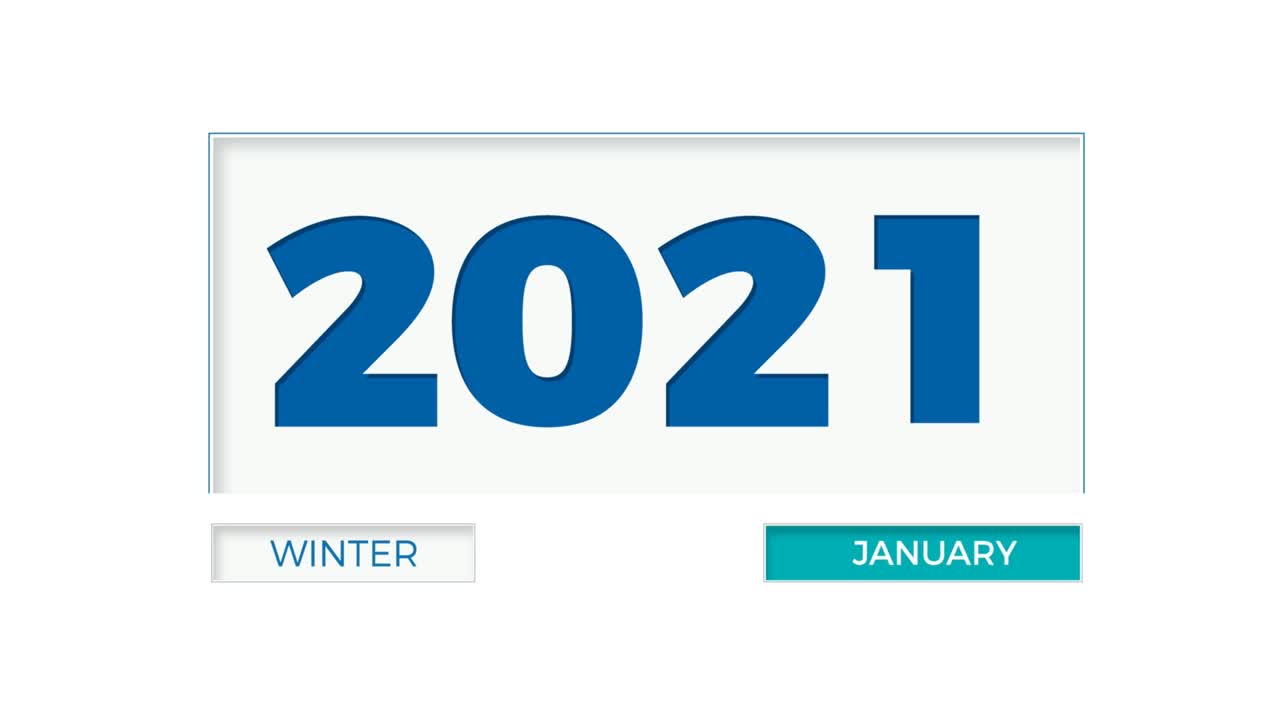 将日期从2021年改为2022年，背景为白色，带有月份和季节。动画插图的新年视频素材