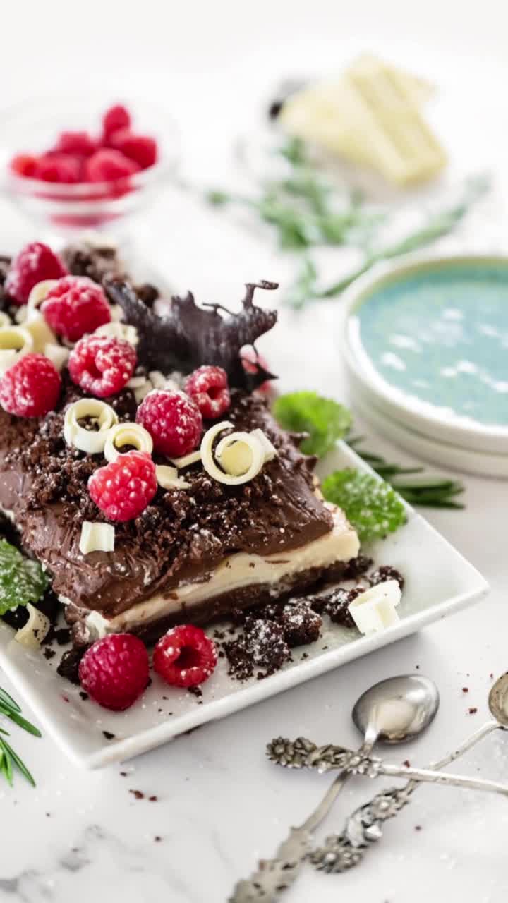 垂直食物准备博客蒙太奇为社交媒体巧克力蛋糕视频下载
