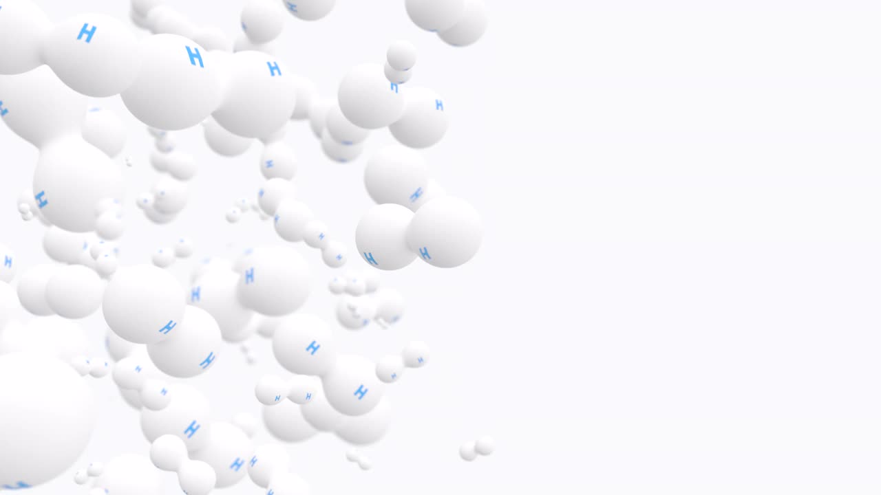 白色的氢分子在白色背景下旋转。氢气分子漂浮在空气中的循环动画。绿色的概念视频下载