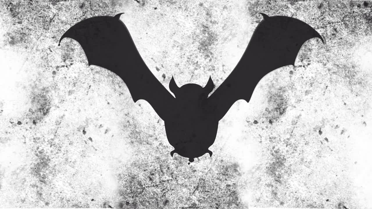 飞行蝙蝠图标剪影的数字动画在灰色背景上的垃圾纹理视频下载
