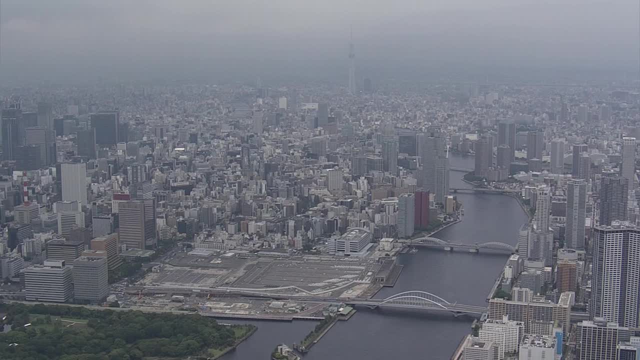 AERIAL，绕前筑地市场，东京，日本视频下载