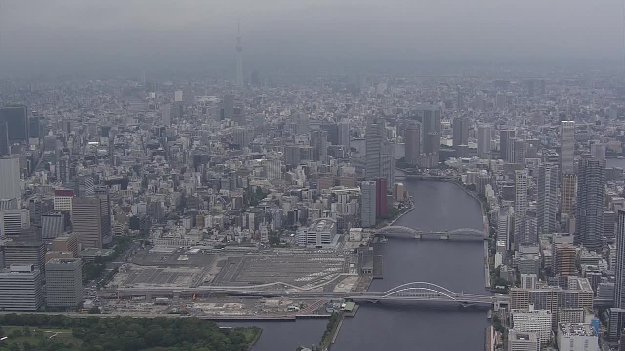AERIAL，绕前筑地市场，东京，日本视频下载