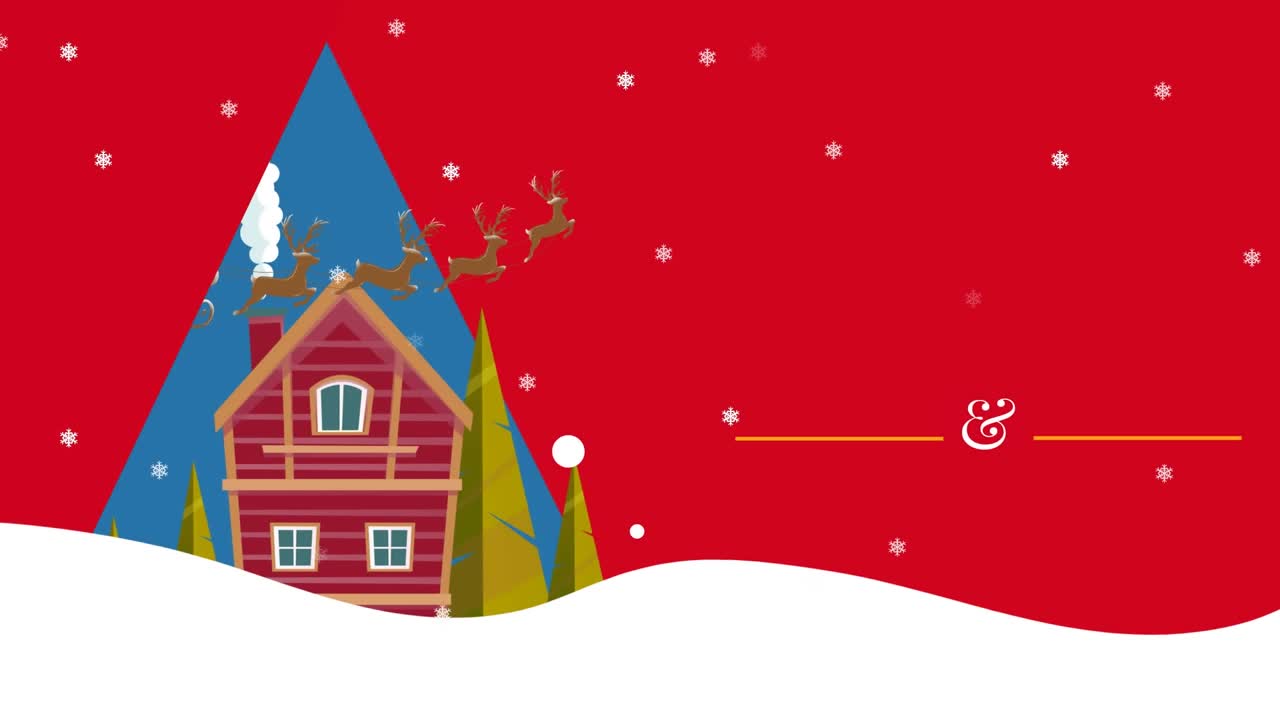 圣诞快乐和新年快乐的动画文字在房子和雪花飘落视频下载