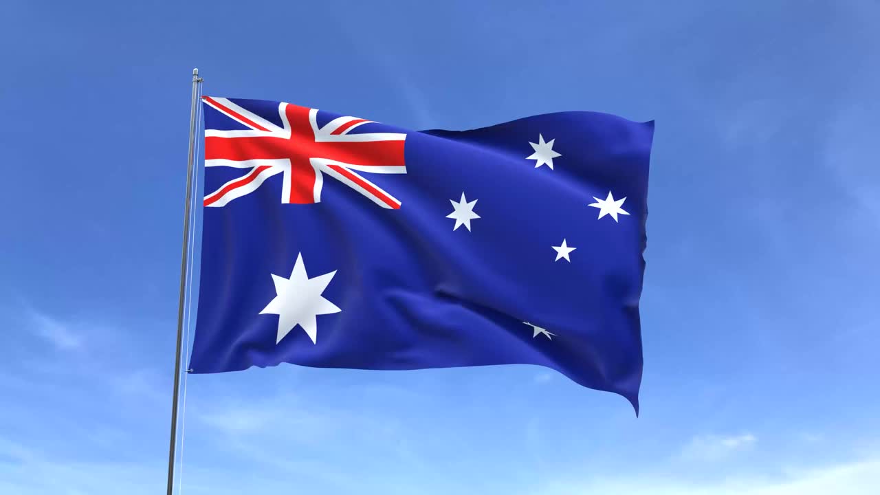 澳大利亚国旗在天空中飘扬视频素材