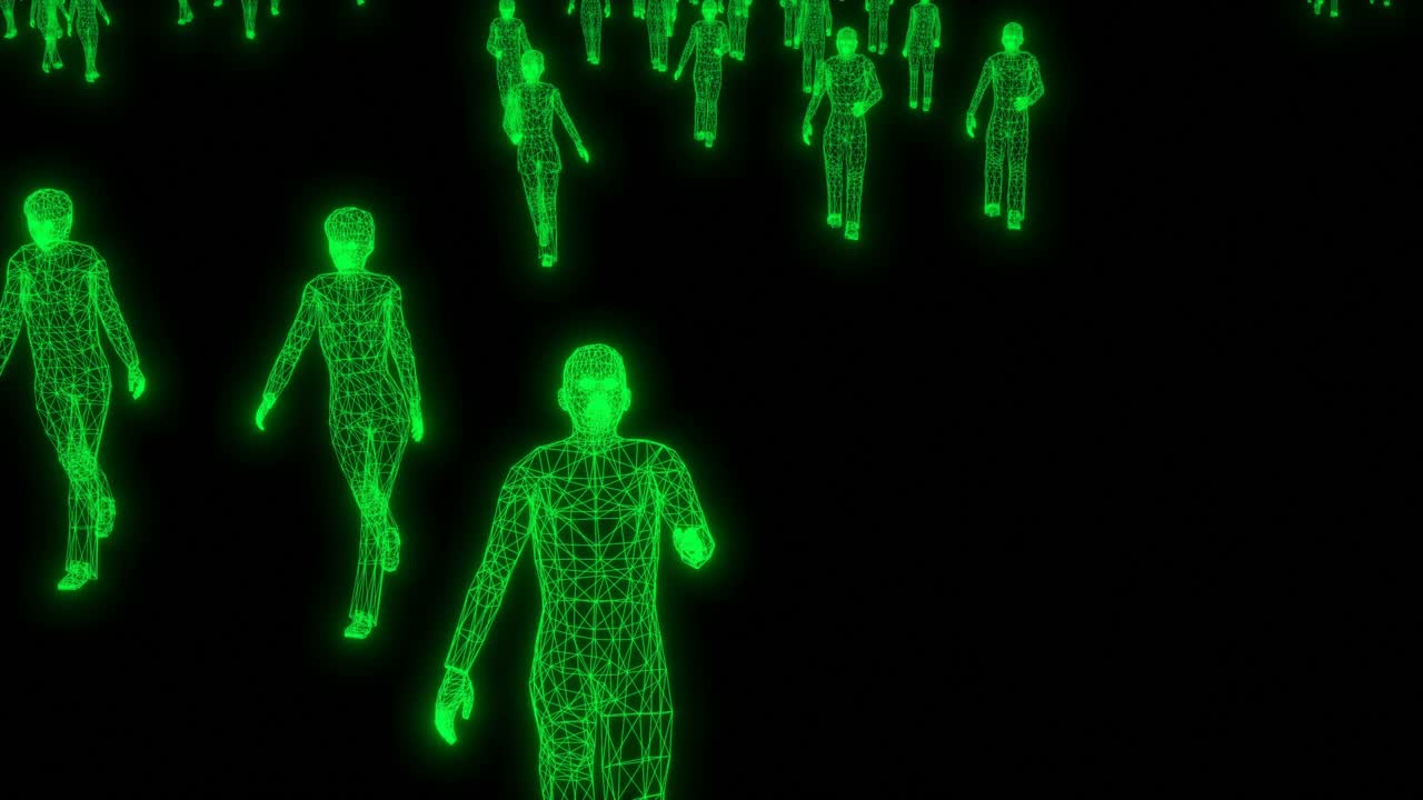 绿色人矩阵通信网络数字人体数据概念二进制代码。4 k视频下载