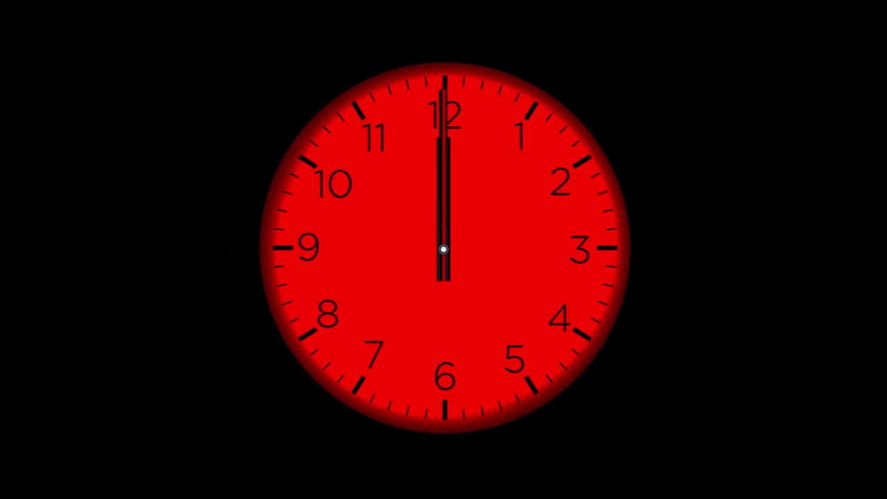 时钟时间间隔循环12小时-时钟-墙壁时钟-最小抽象运动3d渲染时钟时间概念时间间隔小时-时钟时间间隔-时钟时间间隔循环- 12小时时间间隔-红色时钟循环-黑色背景-时钟时间视频素材