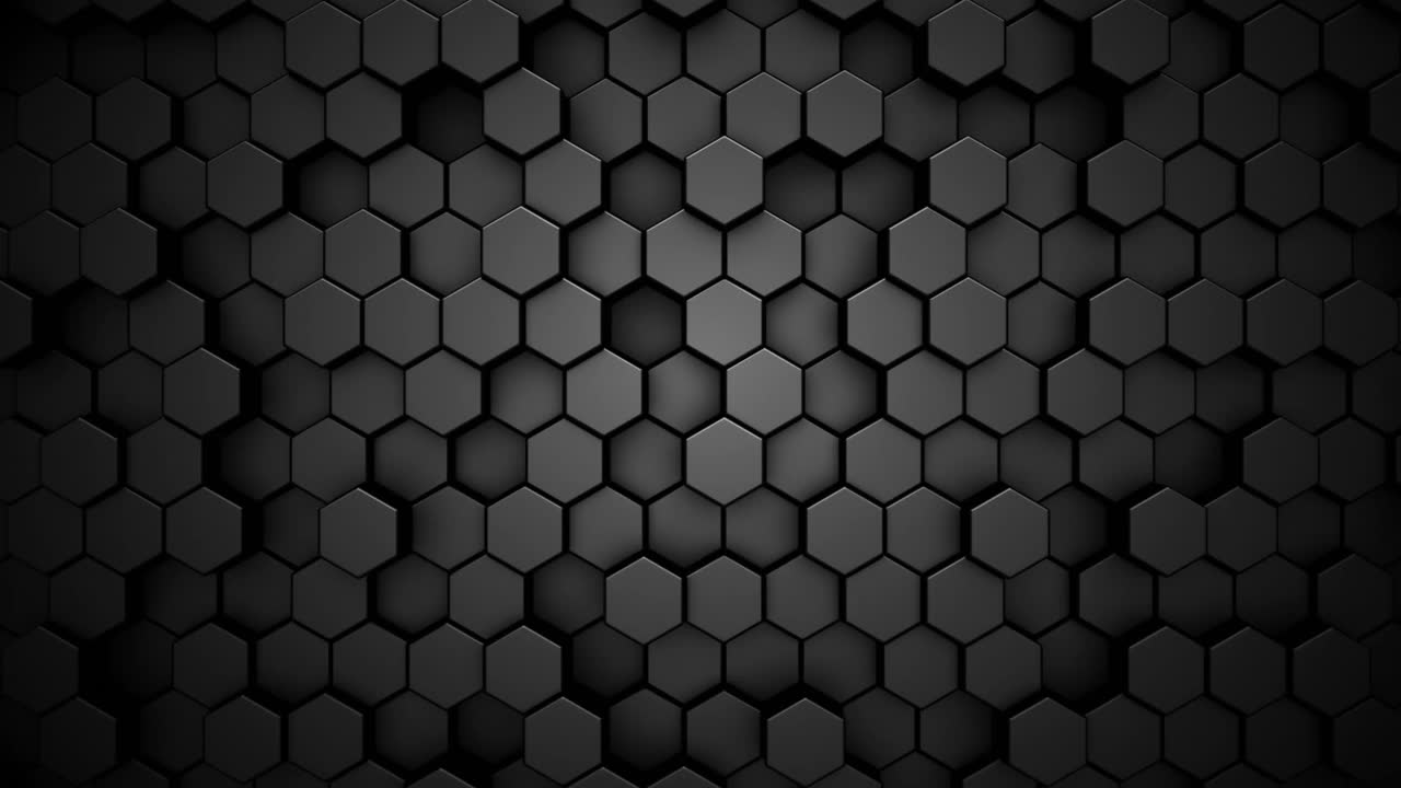 无缝循环。黑色数字技术背景与钢六边形细胞。三维蜂窝结构抽象图。黑色星期五墙纸。视频素材