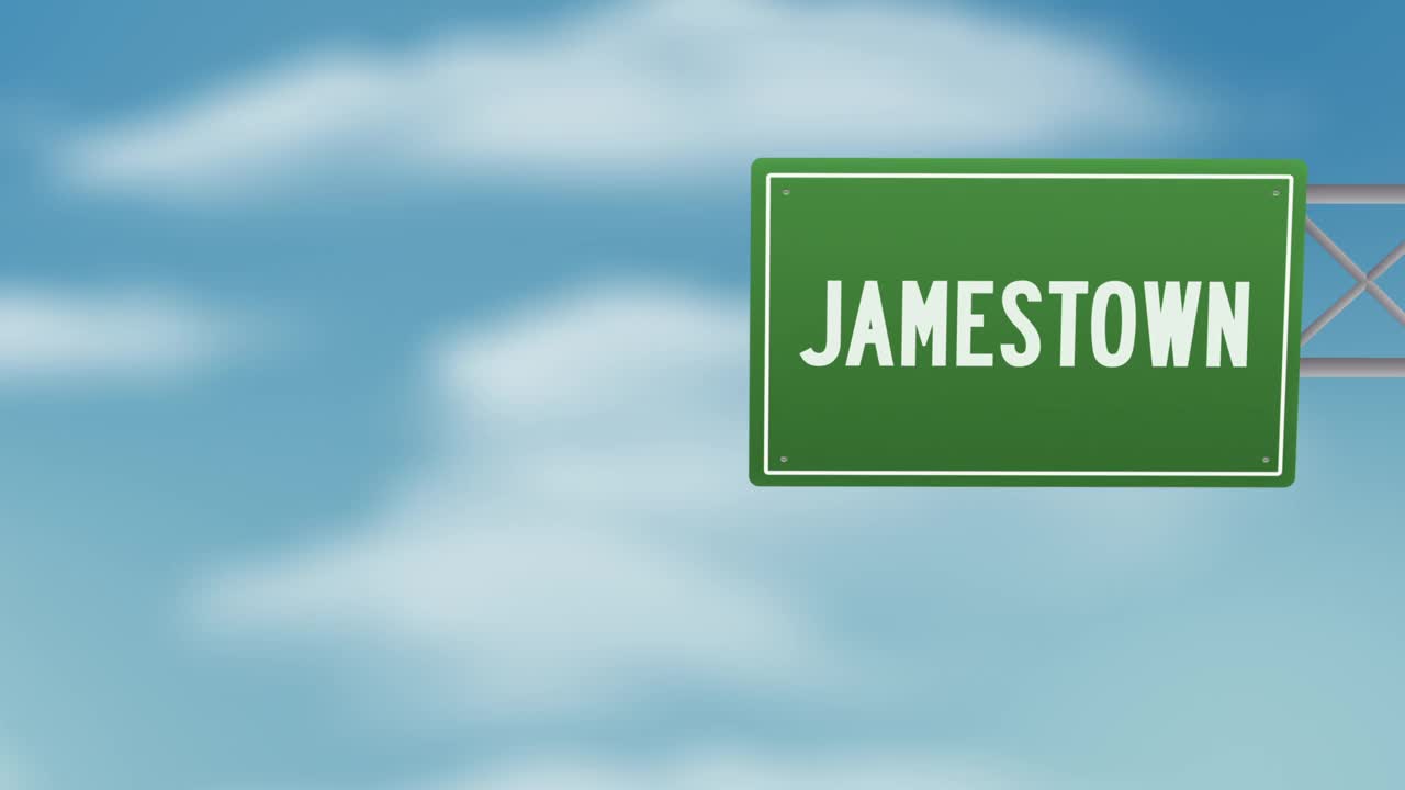 詹姆斯敦首府圣赫勒拿的路牌越过蓝色多云的天空-股票视频视频下载