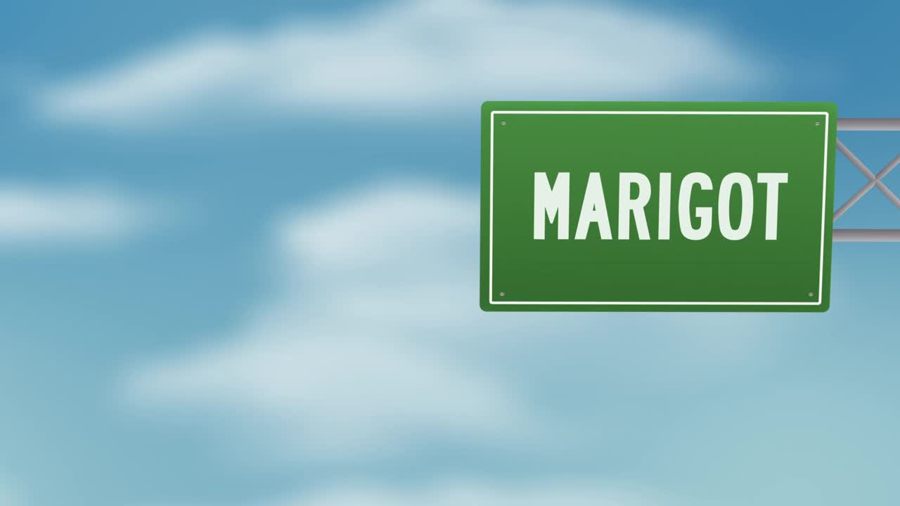 马里戈特首都圣马丁的路牌上方是蓝色多云的天空-斯托克视频视频下载