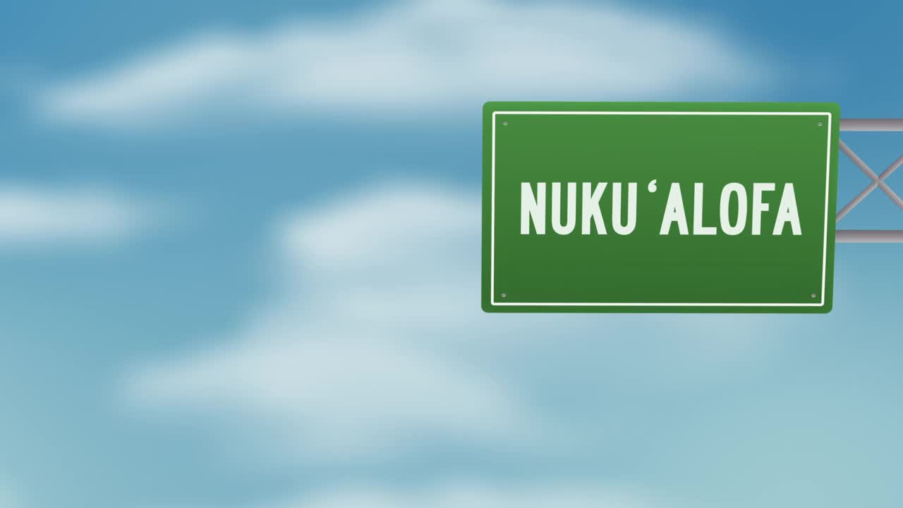 努库ʻ阿洛法首都汤加的道路标志上方的蓝天多云-股票视频视频下载